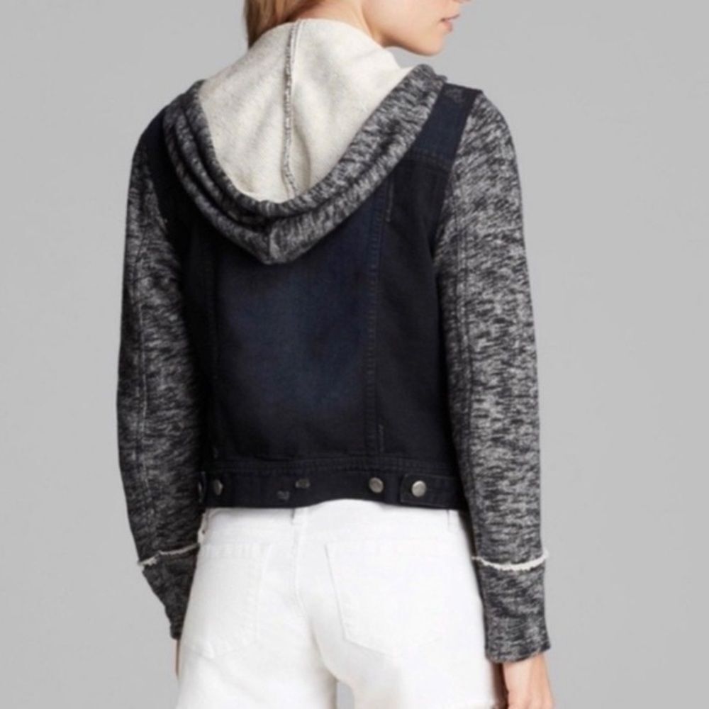 Free People Distressed Denim Jacket with Knit Sleeves *SIZE: M - Picture 7 of 8